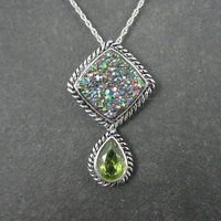 Estate Sterling Peridot Druzy Pendant Necklace