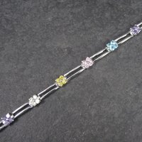 Vintage 90s Sterling Multi Stone Flower Bracelet 7 Inches