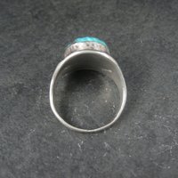 Vintage Southwestern Sterling Carved Turquoise Ring Size 12