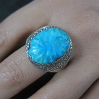 Vintage Southwestern Sterling Carved Turquoise Ring Size 12
