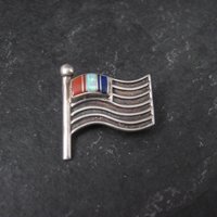 US Flag Brooch Pin Southwestern Sterling Inlay