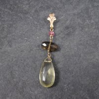 Antique 10K Gold Lavalier Pendant | Quartz Drop Necklace by Esemco Shiman Mfg Co | Edwardian Style Fine Jewelry
