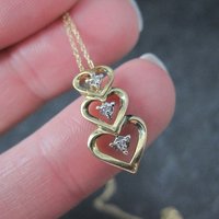 Dainty Vintage 10K Diamond Heart Pendant Necklace