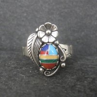 Southwestern Sterling Inlay Feather Ring NOS Size 6.5
