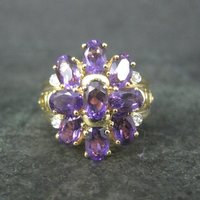 Vermeil Sterling Amethyst Cluster Ring Size 8
