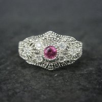 Vintage Sterling Filigree Ruby Ring Size 10