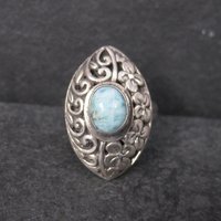 Vintage Sterling Filigree Larimar Ring Size 8