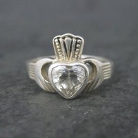 Vintage Sterling Cz Claddagh Ring Size 7