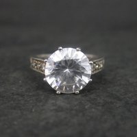 90s Sterling Cubic Zirconia Engagement Style Ring Size 7