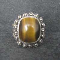 Vintage 950 Sterling Cannetille Tigers Eye Ring Adjustable Size 9