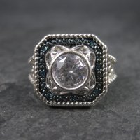 Chunky Handset 1.25 Carat Cubic Zirconia Blue Diamond Cocktail Halo Ring Size 9