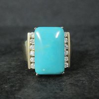 Estate Vermeil Sterling Turquoise Ring Size 8