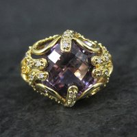 Vintage Vermeil Sterling Amethyst Diamond Ring Size 8