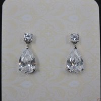 Estate Sterling Cz Teardrop Earrings