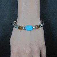 Vintage Sterling Turquoise Crystal Toggle Bracelet 7.5 Inches