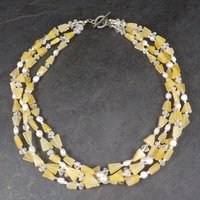 Vintage 4 Strand Citrine Quartz Pearl Necklace