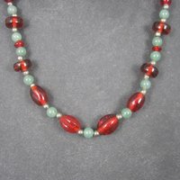 Vintage Aventurine Red Glass Bead Necklace 16 Inches