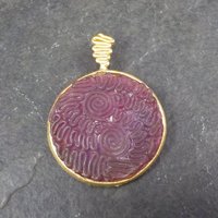 Bronze Carved Purple Sea Glass Pendant