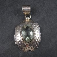 Large Vintage Sterling Green Amethyst Pendant