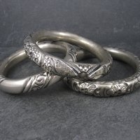 Lot of 3 Chunky Silver Plated Tribal Bangle Bracelets