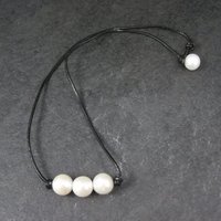 Simple Leather and Genuine Pearl Necklace 16 Inches