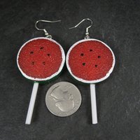 Large Watermelon Lollipop Earrings Sterling Silver