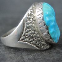 Vintage Southwestern Sterling Carved Turquoise Ring Size 12