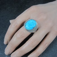 Vintage Southwestern Sterling Carved Turquoise Ring Size 12