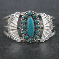Southwestern Sterling Cluster Cuff Bracelet 6.25 Inches