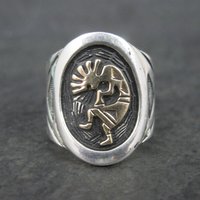 Vintage Sterling 14K Kokopelli Ring Size 5.75