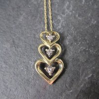Dainty Vintage 10K Diamond Heart Pendant Necklace