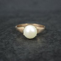 Vintage Gold Filled Pearl Solitaire Ring Old New Stock