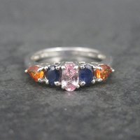 Vintage Sterling Blue Pink Orange Sapphire Ring Size 7 Chuck Clemency