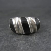 Vintage Mexican Sterling Onyx Inlay Ring Sizes 12.5 and 13.25