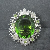 Huge Sterling Silver Floral Nature Ring Size 8 Green Cz