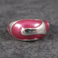 Estate 90s Sterling Pink Enamel Dome Ring Size 7