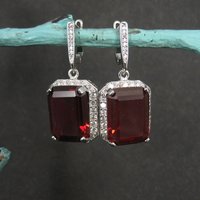 Large Estate Sterling Blood Red Cz Earrings Latch Backs