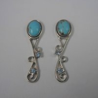 Estate Sterling Topaz Turquoise Calsilica Interchangeable Earrings