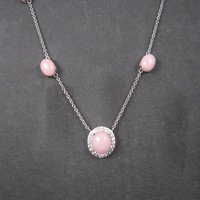 Vintage Sterling Pink Opal White Topaz Halo Necklace 24 Inches