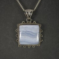 Vintage 90s Sterling Blue Banded Agate Pendant