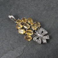 Estate Sterling Citrine Diamond Pendant