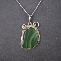 Vintage Sterling Green Beach Glass Pendant Necklace