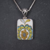 Vintage Sterling Floral Pottery Pendant Necklace