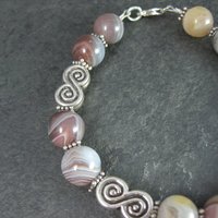 Sterling Silver Botswana Agate Bracelet 8 Inches