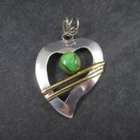 Vintage Sterling Green Turquoise with Gold Matrix Heart Pendant