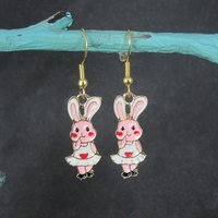 Vermeil Sterling Pink Enamel Bunny Rabbit Earrings