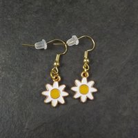 Vermeil Sterling Enamel Daisy Earrings