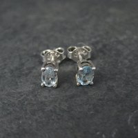 Simple Sterling Blue Topaz Stud Earrings Oval 4x6mm
