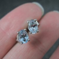 Simple Sterling Blue Topaz Stud Earrings Oval 4x6mm