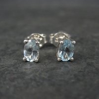 Simple Sterling Blue Topaz Stud Earrings Oval 4x6mm